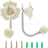 Porcelain Clothes Hook, with Zinc Alloy Clothes Pothook, with Iron Screw and Plastic Plug Accessories, Flower, Light Yellow, 106x56.5x91mm, Hole: 8x12.5mm(AJEW-WH0223-20B)