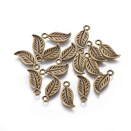 Tibetan Style Alloy Charms, Leaf, Lead Free and Cadmium Free, Antique Bronze, 17x8mm, Hole: 2mm(K08XC072)