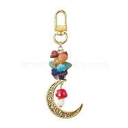 Alloy Hollow Moon & Lampwork Mushroom Pendant Decorations, Natural & Synthetic Mixed Stone Chip and Swivel Clasps Charm, Red, 99mm(HJEW-JM01612-02)