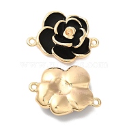 Brass Connector Rhinestone Settings, with Black Enamel, Flower Links, Real 18K Gold Plated, Fit for 2mm Rhinestone, 15x21.5x6mm, Hole: 1.2mm(KK-B074-25G)