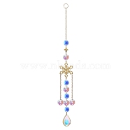 Glass Teardrop Pendant Decoration, Hanging Suncatchers, with Glass Octagon Link and Metal Link, for Home Window Decoration, Snowflake, 300mm(PW-WG75590-02)