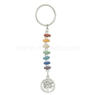 Chakra Natural Lava Rock & Alloy Tree of Life Pendant Keychain, with Iron Split Key Rings, Antique Silver, 11.4cm.(KEYC-JKC00644-07)