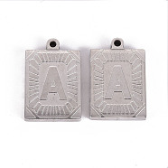 304 Stainless Steel Pendants, Laser Cut, Rectangle with  Letter A, Stainless Steel Color, 23.5x15.5x3mm, Hole: 1.6mm(STAS-Q238-003)