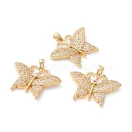 Brass Micro Pave Clear Cubic Zirconia Pendants, Long-Lasting Plated, Lead Free & Cadmium Free & Nickel Free, Butterfly, Real 18K Gold Plated, 21x27.5x4mm, Hole: 2.5x4mm(ZIRC-Z019-42G-NR)