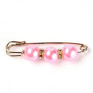 Alloy Crystal Rhinestone Safety Brooches, with Resin Round Beads, Flamingo, Light Gold, 59x17x12mm(JEWB-WH0016-42)
