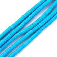 Synthetic Turquoise Beads Strands, Heishi Beads, Dyed, Flat Round/Disc, Deep Sky Blue, 4x2mm, Hole: 1mm, about 170pcs/strand, 16 inch(X-TURQ-G110-4x2mm-06)