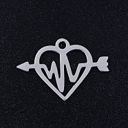 201 Stainless Steel Pendants, Heart with Arrow, Stainless Steel Color, 12.5x18x1mm, Hole: 1.5mm(STAS-Q201-JN321-1)