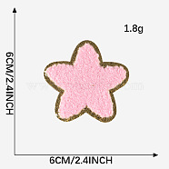 Towel Embroidery Style Cloth Iron on/Sew on Patches, Appliques, Badges, for Clothes, Dress, Hat, Jeans, DIY Decorations, Star, Pink, 60x60mm(FABR-PW0001-178D-01)