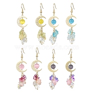 4 Pair 4 Color Glass Star Dangle Earrings, Golden Brass Moon Long Drop Earrings for Women, Mixed Color, 61x16.5mm, 1 Pair/color(EJEW-TA00267)