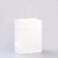 Pure Color Kraft Paper Bags, Gift Bags, Shopping Bags, with Paper Twine Handles, Rectangle, White, 27x21x11cm(AJEW-G020-C-03)