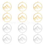 12Pcs 2 Colors 201 Stainless Steel Pendants, Ring with Mountain, Golden & Stainless Steel Color, 27.5x26x1mm, Hole: 1.4mm, 6pcs/color(STAS-UN0042-10)