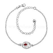 Delicate Silver Plated Brass Cubic Zirconia Filigree Anklets, with Extender Chains, Red, 203mm(AJEW-BB05248-C)