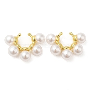 Rack Plating Brass Cuff Earrings with Plastic Pearl Beaded, Cadmium Free & Lead Free, Real 18K Gold Plated, 15.5x22.5x6mm(EJEW-M222-03G)