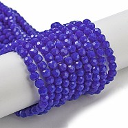 Opaque Glass Beads Stands, Faceted(32 Facets), Round, Royal Blue, 4mm, Hole: 0.7mm, about 94~93pcs/strand, 14.17''~14.37''(36~36.5cm)(EGLA-A035-P4mm-D07)