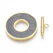 304 Stainless Steel Toggle Clasps, with Enamel, Ring, Golden, Gray, Ring: 29.5x2mm, Inner Diameter: 12mm, Bar: 21x7x3mm, Hole: 2mm(STAS-T037-05A-G)