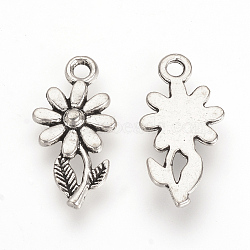 Tibetan Style Alloy Pendants, Flower, Cadmium Free & Lead Free, Antique Silver, 19x10x2mm, Hole: 2mm, about 1720pcs/1000g(TIBEP-Q064-158AS-RS)