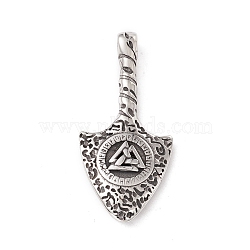 304 Stainless Steel Pendant, Viking Valknut Symbol, Antique Silver, 80x37x9mm, Hole: 6mm(STAS-E158-48AS)