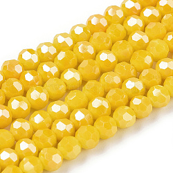 Opaque Glass Beads Strands, Faceted, Round, Gold, 3mm, Hole: 0.8mm, about 164~166pcs/strand, 19.69~19.88 inch(50~50.5cm)(EGLA-A035-P3mm-A04)