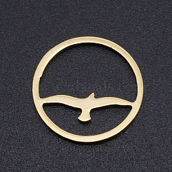 201 Stainless Steel Links Rings, Ring with Bird, Golden, 15x1mm(STAS-N090-JN841-2)