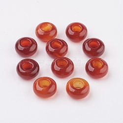 Natural Carnelian European Beads, Large Hole Beads, Rondelle, 14x7~8mm, Hole: 6mm(X-G-G740-14x8mm-15)