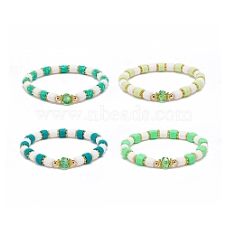 Handmade Polymer Clay Stretch Bracelet Sets, Heishi Beads Bracelets for Women, Green, Inner Diameter: 2-1/8 inch(5.3cm), 4pcs/set(BJEW-JB08766)