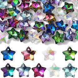 40Pcs 9 Colors Electroplate Glass Charms, Faceted, Star, Mixed Color, 13x13.5x7mm, Hole: 1.2mm(GLAA-FS0002-67)