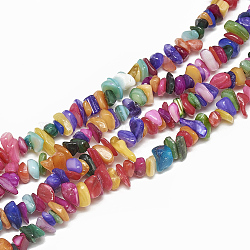 Freshwater Shell Beads Strands, Dyed, Chip, Colorful, 4~14x4~8x1~8mm, Hole: 1mm, about 210~250pcs/strand, 31.4 inch(SHEL-S270-01)