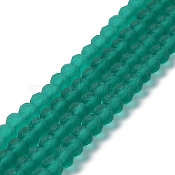 Transparent Glass Beads Strands, Faceted, Frosted, Rondelle, Teal, 4mm, Hole: 1mm, about 113~115pcs/strand, 41~42cm(EGLA-A034-T4mm-MD18)