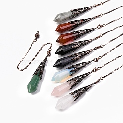 Natural & Synthetic Gemstone Pointed Dowsing Pendulum Big Pendants, Lead Free & Cadmium Free, with Red Copper Tone Brass Findings, Hexagonal Cone, 265mm, Hole: 2mm(G-H285-06R-A)