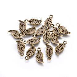 Tibetan Style Alloy Charms, Leaf, Lead Free and Cadmium Free, Antique Bronze, 17x8mm, Hole: 2mm(K08XC072)