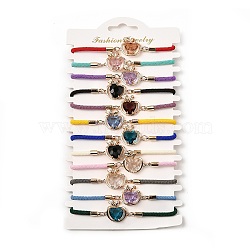 12Pcs 12 Colors Polyester Bracelets, Brass Glass Links Jewelry for Women, Apple, Mixed Color, 7-1/2 inch(19cm)(BJEW-P340-05G)