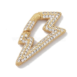 Rack Plating Brass Micro Pave Cubic Zirconia Spring Gate Rings Clasps, Cadmium Free & Lead Free, Long-Lasting Plated, Real 18K Gold Plated, Lightning, Clear, 30x15x3mm(KK-NH0002-15G-01)