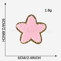 Towel Embroidery Style Cloth Iron on/Sew on Patches, Appliques, Badges, for Clothes, Dress, Hat, Jeans, DIY Decorations, Star, Pink, 60x60mm(FABR-PW0001-178D-01)