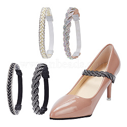 4 Sets 4 Style Glittered Braided Rhinestone Anti-Loose Shoelace for High-heeled Shoes, with Polyester Elastic Belts & Plastic Clips, Mixed Color, Inner Diameter: 60~75mm, 10~12mm, 2pcs/set, 1 set/style(AJEW-GO0001-06)