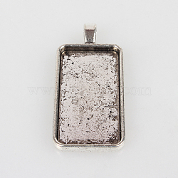 Vintage Tibetan Style Alloy Pendant Cabochon Settings, Cadmium Free & Lead Free, Plain Edge Bezel Cups, Antique Silver, Rectangle Tray: 19x38mm, 50x22x3mm, Hole: 4x7mm, about 121pcs/kg(TIBEP-O006-50AS)