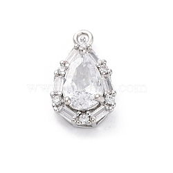 Brass Micro Pave Clear Cubic Zirconia Pendants, Mixed Shape Charms, Teardrop, 17x10x6.5mm, Hole: 1.4mm(KK-Z084-09P-04)