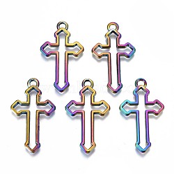 Alloy Pendants, Cadmium Free & Lead Free, Cross, Rainbow Color, 38x22x2.5mm, Hole: 3mm(PALLOY-N156-062-RS)