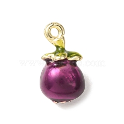 Alloy Enamel Pendants, Vegetable Charms, Golden, Eggplant Charms, 17x10x8.5mm, Hole: 1.5mm(AL-CBA24A7-01G-03)