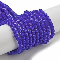 Opaque Glass Beads Stands, Faceted(32 Facets), Round, Royal Blue, 4mm, Hole: 0.7mm, about 87~93pcs/strand, 32~33cm(EGLA-A035-P4mm-D07)