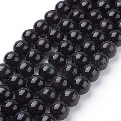 Natural Obsidian Beads Strands, Round, Grade AA, Black, 12mm, Hole: 1mm, about 33pcs/strand, 15.7 inch(X-G-G099-12mm-24)