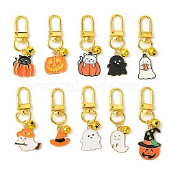 Halloween Theme Alloy Enamel Pendant Decorations, with Alloy Lobster Claw Clasps, Mixed Shapes, Golden, 57~66mm, 10pcs/set(HJEW-JM00981)