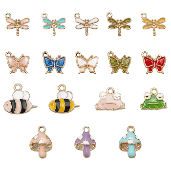 ARRICRAFT 68Pcs 17 Style Light Gold Plated Alloy Pendants, with Enamel, Mixed Shapes, Mixed Color, 4pcs/style