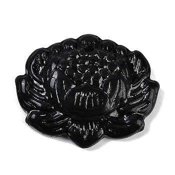 Glass Pendants, Lotus Charms, Black, 22x27x6mm, Hole: 1.4mm