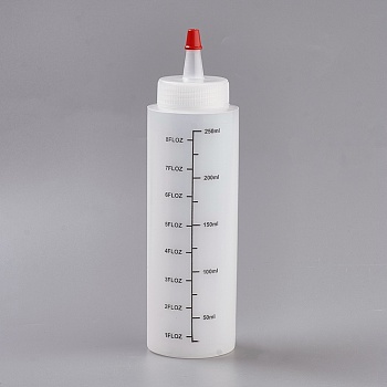 Plastic Squeeze Bottles, with Graduated Measurements and Lid, White, 151.5x50.5mm, Capacity: 250ml(8.45 fl. oz)