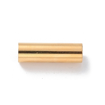 304 Stainless Steel Magnetic Clasps with Glue-in Ends, Cloumn, Real 14K Gold Plated, 16x5mm, Hole: 3.2mm