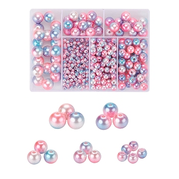497Pcs 5 Style Rainbow ABS Plastic Imitation Pearl Beads, Gradient Mermaid Pearl Beads, Round, Hot Pink, 4~12x3.5~11.5mm, Hole: 1.2~2mm