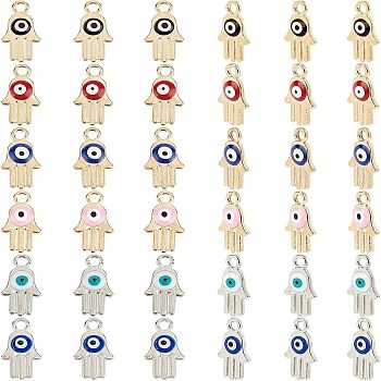 SUPERFINDINGS Alloy Charms, with Enamel, Religion, Hamsa Hand/Hand of Fatima /Hand of Miriam with Evil Eye, Mixed Color, 14.5x8x2.5mm, Hole: 1.8mm, 6 colors, 20pcs/color, 120pcs