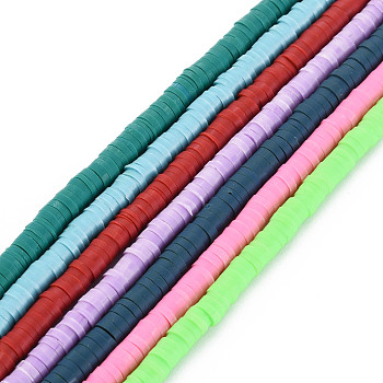 Handmade Polymer Clay Bead Strands, Disc/Flat Round, Colorful, 4x0.5~1mm, Hole: 1.4mm, about 290~388pcs/strand, 15.16 inch~15.94 inch(38.5cm~40.5cm)