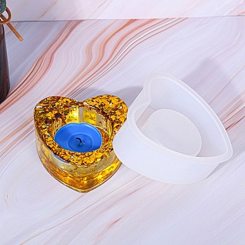 DIY Heart Candleholder Silicone Molds, Fondant Molds, For DIY Decoration, UV Resin & Epoxy Resin Jewelry Making, White, 80x78x32mm, Inner Diameter: 68x70mm