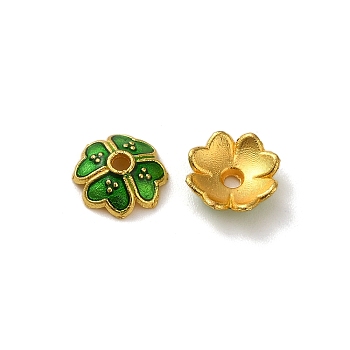 Alloy Enamel Beads Caps, Lead Free & Cadmium Free, Multi-Petal Flower, Green, 7x7x2.5mm, Hole: 1mm